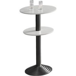 kaiserkraft Mesa de cafetaria com pé em ferro fundido, 2 tampos de mesa, distância 30 cm, cinzento claro, coluna preta, Mesa de cafetaria com pé em ferro fundido, 2 tampos de mesa, distância 30 cm, cinzento claro, coluna preta. Tampo da mesa revestido a r