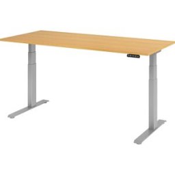 kaiserkraft UPLINER-K - Secretária, regulável eletricamente em altura, com interruptor de memória, LxP 1800 x 800 mm, faia/cinza alumínio, UPLINER-K - Secretária, regulável eletricamente em altura, com interruptor de memória, LxP 1800 x 800 mm, faia/cinza