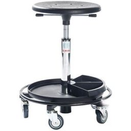 kaiserkraft Banco para oficina, regulável em altura 550 - 810 mm, preto, Banco para oficina, regulável em altura 550 - 810 mm, preto. Com bandeja de plástico e 2 caixas para peças pequenas. Assento de PU robusto e duradouro. Ideais para trabalhar a baixa