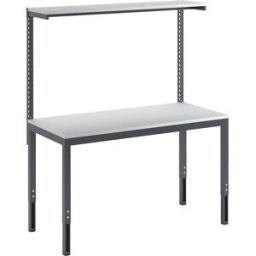 eurokraft basic Mesa de trabalho regulável em altura com placa de andares , regulável em altura 650 - 900 mm, LxP 1500 x 700 mm, tampo em melamina, Mesa de trabalho regulável em altura com placa de andares, regulável em altura 650 - 900 mm, LxP 1500 x 700