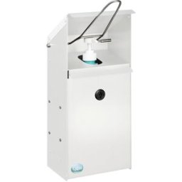 VAR Dispensador de desinfetante manual com suporte de parede , fechável à chave, branco, Dispensador de desinfetante manual com suporte de parede, fechável à chave, branco. Pode ser utilizado de forma higiénica com o cotovelo. Utilização de garrafas Euro