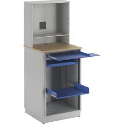 RAU Posto de trabalho com computador , AxLxP 1810 x 720 x 660 mm, com caixa para monitor, cinzento claro/azul genciana, Posto de trabalho com computador, AxLxP 1810 x 720 x 660 mm, com caixa para monitor, cinzento claro/azul genciana. Placa decorativa em
