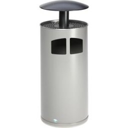 VAR Coletor de lixo/cinzeiro com recipiente interior , capacidade 75 l, prata antiga, Coletor de lixo/cinzeiro com recipiente interior, capacidade 75 l, prata antiga. Telhado com placa perfurada fixa em chapa de aço para pontas de cigarro. Cinzeiro em alu