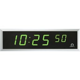 kaiserkraft Relógio digital LED, AxLxP 118 x 423 x 39 mm, prateado, LED verde, Relógio digital LED, AxLxP 118 x 423 x 39 mm, prateado, LED verde. Corpo de alumínio plano. Mostrador antirreflexo. Boa legibilidade. A indicação de 7 segmentos disponível em v