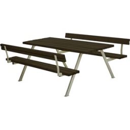 kaiserkraft Conjunto de bancos e mesa, estrutura de aço, galvanizado a fogo, CxP 1770 x 1850 mm, madeira de coníferas, preto, com encosto, Conjunto de bancos e mesa, estrutura de aço, galvanizado a fogo, CxP 1770 x 1850 mm, madeira de coníferas, preto, co