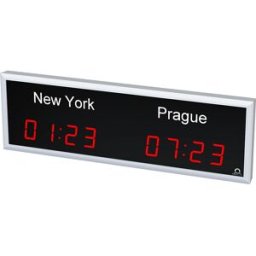 kaiserkraft Relógio mundial LED, 2 fusos horários, orientação horizontal, Relógio mundial LED, 2 fusos horários, orientação horizontal. Corpo plano de alumínio anodizado preto. Classe de proteção do corpo IP20. Boa legibilidade. Relógio mundial para inter