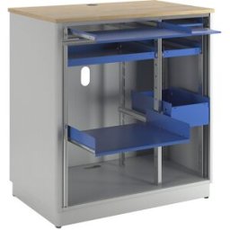 RAU Posto de trabalho com computador , AxLxP 1100 x 1030 x 660 mm, cinzento claro/azul genciana, Posto de trabalho com computador, AxLxP 1100 x 1030 x 660 mm, cinzento claro/azul genciana. Placa decorativa em faia com passagem para cabos. Inclusive extens