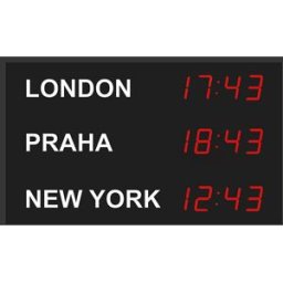 kaiserkraft Relógio mundial LED, 3 fusos horários, orientação vertical, Relógio mundial LED, 3 fusos horários, orientação vertical. Corpo plano de alumínio anodizado preto. Classe de proteção do corpo IP20. Boa legibilidade. Relógio mundial para interiore