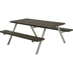 kaiserkraft Conjunto de bancos e mesa, estrutura de aço, galvanizado a fogo, CxP 1770 x 1610 mm, plástico, preto, sem encosto, Conjunto de bancos e mesa, estrutura de aço, galvanizado a fogo, CxP 1770 x 1610 mm, plástico, preto, sem encosto. Mesa e bancos