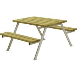 kaiserkraft Conjunto de bancos e mesa, estrutura de aço, galvanizado a fogo, CxP 1180 x 1610 mm, madeira de coníferas, natural, sem encosto, Conjunto de bancos e mesa, estrutura de aço, galvanizado a fogo, CxP 1180 x 1610 mm, madeira de coníferas, natural