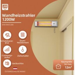 kaiserkraft Radiador de quartzo de parede cromado, 1200 W, CxLxA 115 x 538 x 135 mm, Radiador de quartzo de parede cromado, 1200 W, CxLxA 115 x 538 x 135 mm. Radiador com interruptor de cordão. Dois elementos de aquecimento de quartzo. 1200 Watt. Montagem