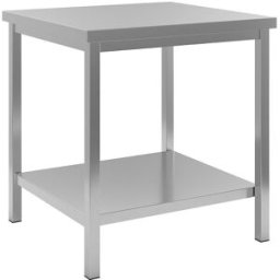 eurokraft basic Mesa de trabalho em aço inoxidável , 1 prateleira completa, largura 800 mm, Mesa de trabalho em aço inoxidável, 1 prateleira completa, largura 800 mm. Para áreas onde é essencial manter a higiene, como câmaras frigoríficas. Versão duradour