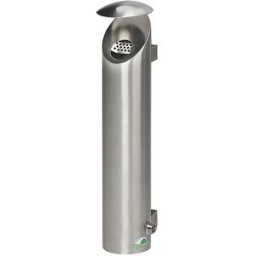 VAR Cinzeiro de parede em aço inoxidável, com fechadura , 2,5 l, AxØ 530 x 180 mm, escovado, Cinzeiro de parede em aço inoxidável, com fechadura, 2,5 l, AxØ 530 x 180 mm, escovado. Com telhado de proteção e chapa separadora para cigarros. Esvaziamento prá
