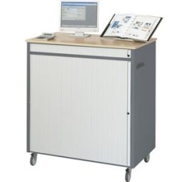 RAU Posto de trabalho com computador , AxLxP 1100 x 1030 x 660 mm, móvel, antracite metalizado/azul genciana, Posto de trabalho com computador, AxLxP 1100 x 1030 x 660 mm, móvel, antracite metalizado/azul genciana. Placa decorativa em faia com passagem pa