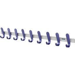 eurokraft pro Régua de bengaleiro , 9 ganchos para casacos, AxLxP 130 x 1080 x 60 mm, embalagem de 1 unid., cor dos ganchos azul, Régua de bengaleiro, 9 ganchos para casacos, AxLxP 130 x 1080 x 60 mm, embalagem de 1 unid., cor dos ganchos azul. Perfil em