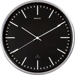 MAUL Relógio de parede fly , alumínio escovado, Ø 305 mm, mecanismo de radiofrequência, preto, Relógio de parede fly, alumínio escovado, Ø 305 mm, mecanismo de radiofrequência, preto. Design clássico e moderno, acabamento especialmente estável. Boa legibi