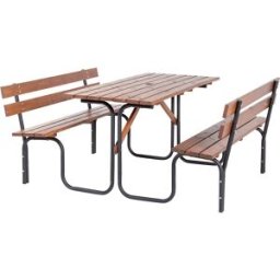 kaiserkraft Mesa de piquenique Rasta, CxLxA 1500 x 1850 x 780 mm, castanho/preto, Mesa de piquenique Rasta, CxLxA 1500 x 1850 x 780 mm, castanho/preto. Com suporte para guarda-sol prático no centro da mesa. Mesa e bancos numa unidade. Para instalação e ut