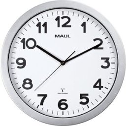 MAUL Relógio de parede step , plástico, mecanismo de radiofrequência, Ø 350 mm, Relógio de parede step, plástico, mecanismo de radiofrequência, Ø 350 mm. Armação moderna em plástico inquebrável. Cobertura em vidro mineral plano. Letras particularmente bem