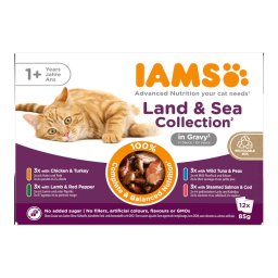 48x85g Adult Seleção da Terra e do Mar em molho IAMS comida húmida gatos