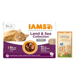 12x85g Senior 7+ Land & Sea Collection em molho IAMS gatos