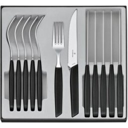 Victorinox Swiss Modern 6.9093.12W.12, 12-peças conjunto de talheres com faca para bife, preto