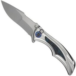 WE Knife Tighe Down WE24054-1 Stonewashed Böhler M390, Integral Gray Titanium Black Blue CF Inlay, navalha, Brian Tighe design