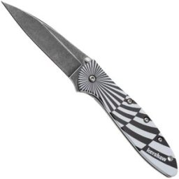 Kershaw Leek Swirl 1660SWIRL, Blackwashed 14C28N, Black/White Aluminum navalha, Ken Onion design