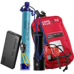 LifeStraw Kit de emergência com lanterna, powerbank, filtro de água, pederneira e kit de primeiros socorros