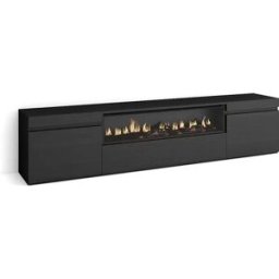 Skraut Home Móvel de TV, 200x35x45cm, Para televisores até 80", Lareira eléctrica, Preto