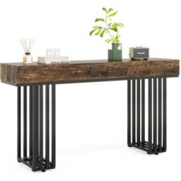 Tribesigns Mesa consola para entrada, mesa consola para entrada no corredor com estrutura metálica em estilo industrial elegante, mesa consola de madeira para sala de estar, entrada, corredor (140 cm, castanho)