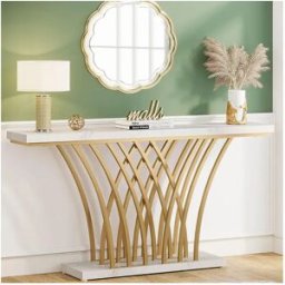 Tribesigns Mesa de Consola Dourada - 150 x 29,5 x 80 cm - Moderna - com Perna em Metal em Forma de Grade - para Entrada, Corredor, Hall de Entrada, Sala de Estar (Branco)