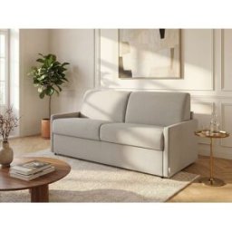 Vente-unique Sofá de 3 lugares rapidamente convertível em cama em tecido Bege - Cama de 140 cm e Colchão de 22 cm com memória de forma - CALIFE