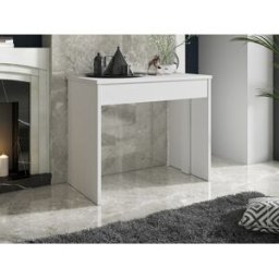 Vente-unique Consola mesa extensível 12 lugares, 6 extensões, branco - ONEGA