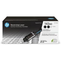 Kit com duas recargas de toner HP Neverstop Laser Original 143AD Preto. Cor do consumível de impressão: Preto. Compatibilidade de hardware: Impressora HP Neverstop Laser 1001nw, Multifunções HP Neverstop Laser 1201n, Multifunções HP Neverstop Laser - 0193