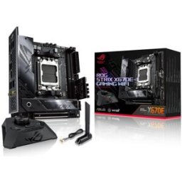 ASUS ROG STRIX X670E-I GAMING WIFI. Fabricante do processador: AMD, Socket do processador: Ranhura AM5. Tipos de memórias compatíveis: DDR5-SDRAM, Memória interna máxima: 64 GB, Tipo de ranhuras de memória: DIMM. Interfaces de armazenamento suportada - 47