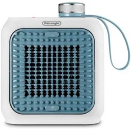 DELONGHI 360W. Aquecedor de secretária. Botão termóstato cromado. Grelha frontal ajustável em direção. Termóstato de segurança. Luz de presença. Sistema de segurança. Alça para transporte. Armazenamento de cabo. Azul - 8004399021556
