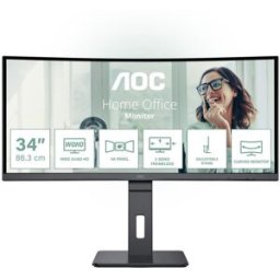 AOC P3 Series - monitor LED - curvo - 34" - 3440 x 1440 UWQHD @ 100 Hz - VA - 300 cd/m² - 3000:1 - 4 ms - HDMI, DisplayPort, USB-C - altifalantes - preto - 4038986110730