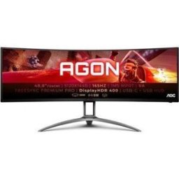 AOC AGON Series - monitor LED - gaming - curvo - 49" - 5120 x 1440 Dual Quad HD @ 120 Hz - VA - 550 cd/m² - 3000:1 - DisplayHDR 400 - 1 ms - 2xHDMI, 2xDisplayPort, USB-C - altifalantes - preto, prata - 403898611