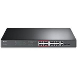 TP-LINK 16-Port 10/100Mbps PoE+ Switch, 16 10/100Mbps RJ45 Ports, 2 Gigabit RJ45 Ports, 2 Combo SFP Slots, 802.3at/af, 192W PoE Power, 1U 19-inch Rack-mountable Steel Case, Extend Mode for 250m PoE Transmitting, Priority Mode for Port1-8 - 6935364099824