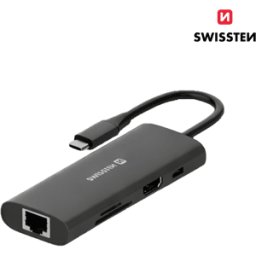 Adaptador HUB USB-C 8 em 1 Swissten (USB-C 100W, HDMI 4K, 2x USB 3.0, RJ45, SD, Micro SD)