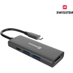 Adaptador HUB USB-C 4 em 1 Swissten (USB-C 100W, HDMI, 2x USB 3.0)