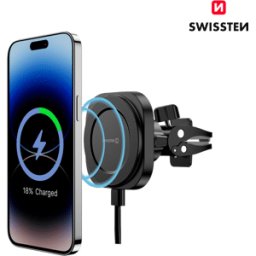 Suporte Magnético Compacto para carro com Carregador Wireless 15W Swissten