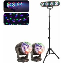 Party Light & Sound 2x Bola de Luz LED RGB e Suporte c/ 4 Projetores PAR