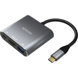 Conversor USB-C Macho "3-EM-1" p/ HDMI Fêmea / USB-C Fêmea / USB A 3.0 Fêmea (15cm) - AISENS