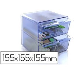 ARCHIVO-2000 Cubo de Arquivo Archivo 2000 4 Gavetas Organizador Modular Plastico Azul Transp. 155X155X155mm