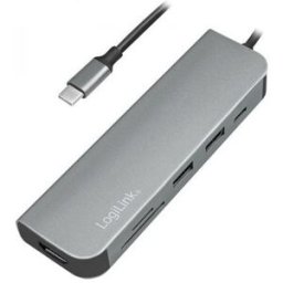 Hub USB C - 2x USB A / MicroSD / SD / USB C / HDMI (Prateado) - LOGILINK