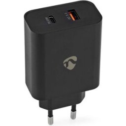 Carregador Universal Duplo USB - (1x USB-C + 1x USB-A Carregamento Rápido 65W (Preto) - NEDIS