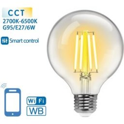 AIGOSTAR Lâmpada LED Inteligente E27 G95 Filamento Smart Wi-Fi 220V 6W 2700K ~ 6500K 850Lm (Transparente)
