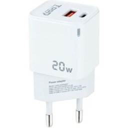 Carregador Universal USB-C/PD + USB-A/QC 20W (Branco) - TOOQ