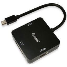 Adaptador de Vídeo Mini DisplayPort Macho - DVI-D + VGA (D-Sub) + HDMI Fêmea (Preto) - EQUIP